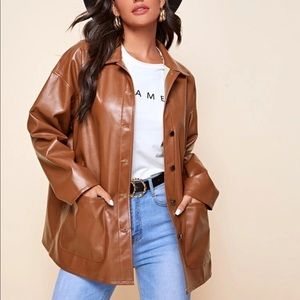 Faux Leather Button Down